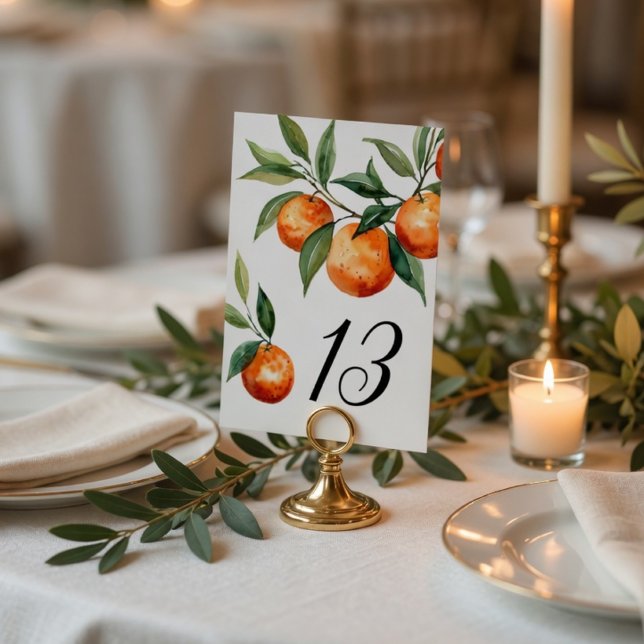 Citrus Wedding | Elegant Mediterranean Orange Bordsnummer (Skapare uppladdad)