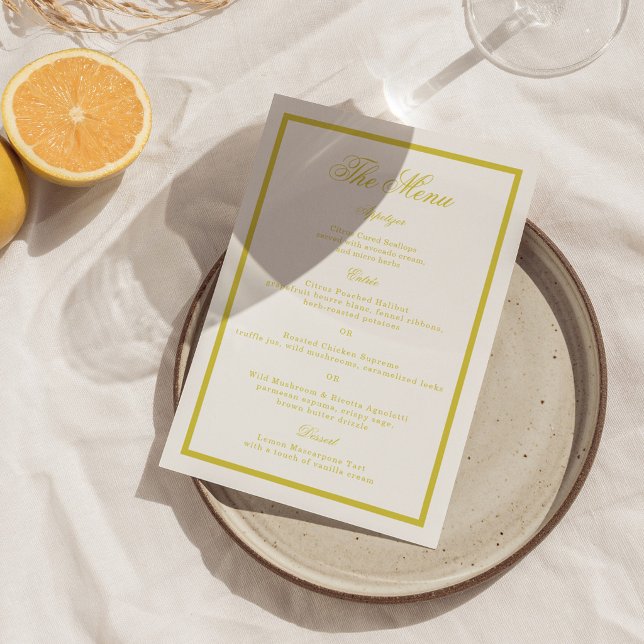 Citrus Wedding Yellow Elegant Menu Card Inbjudningar (Skapare uppladdad)