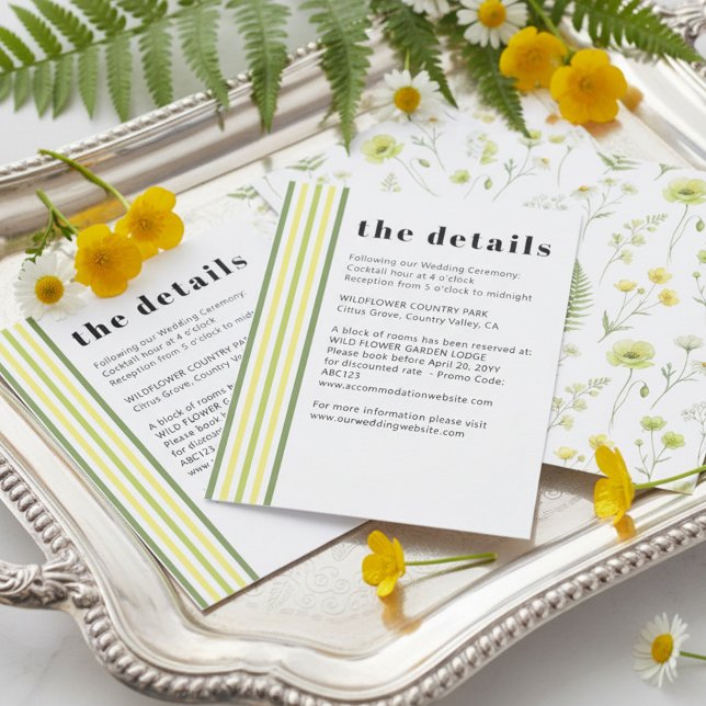 Citrus Wildflower Stripe Accommodation and Details Tilläggskort (Details / Accommodation Cards - from Citrus Green Wildflower wedding collection by Darling & May)