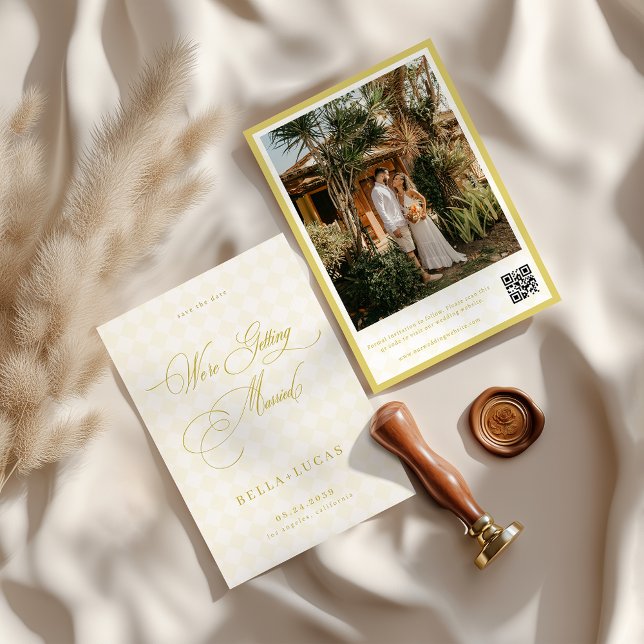 Citrus Yellow Check Luxe Summer Wedding Spara Datumet (Skapare uppladdad)