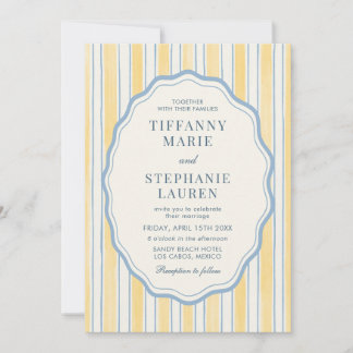 Citrus Yellow Elegant Modern Stripe Wedding Inbjudningar