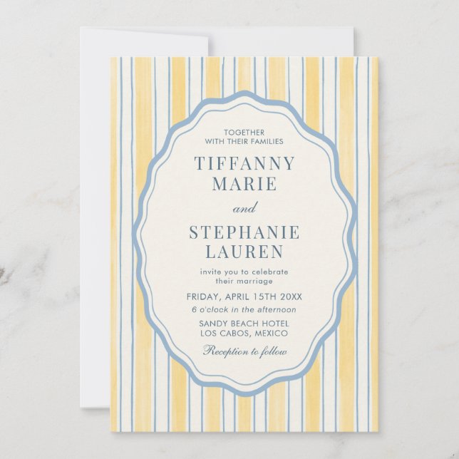 Citrus Yellow Elegant Modern Stripe Wedding Inbjudningar (Framsida)
