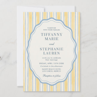 Citrus Yellow Elegant Modern Stripe Wedding Inbjudningar