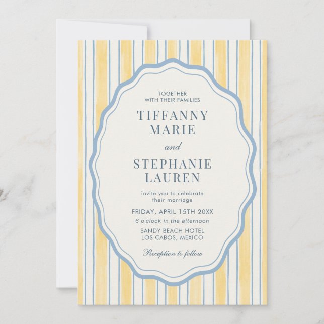 Citrus Yellow Elegant Modern Stripe Wedding Inbjudningar (Framsida)