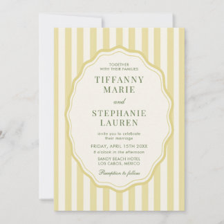 Citrus Yellow Elegant Modern Stripe Wedding Inbjudningar