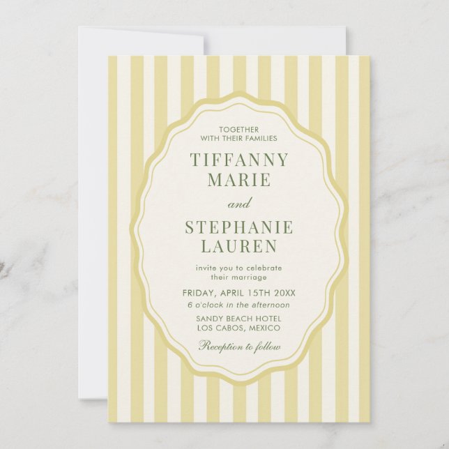 Citrus Yellow Elegant Modern Stripe Wedding Inbjudningar (Framsida)