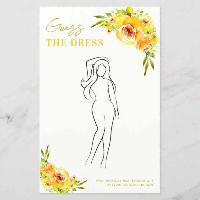 Citrus Yellow Floral Guess the Dress Shower Game (Framsida)