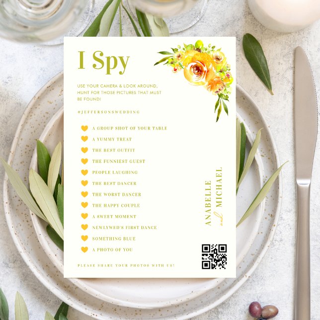 Citrus Yellow Floral Wedding I Spy Hunt Game Card Inbjudningar (Skapare uppladdad)