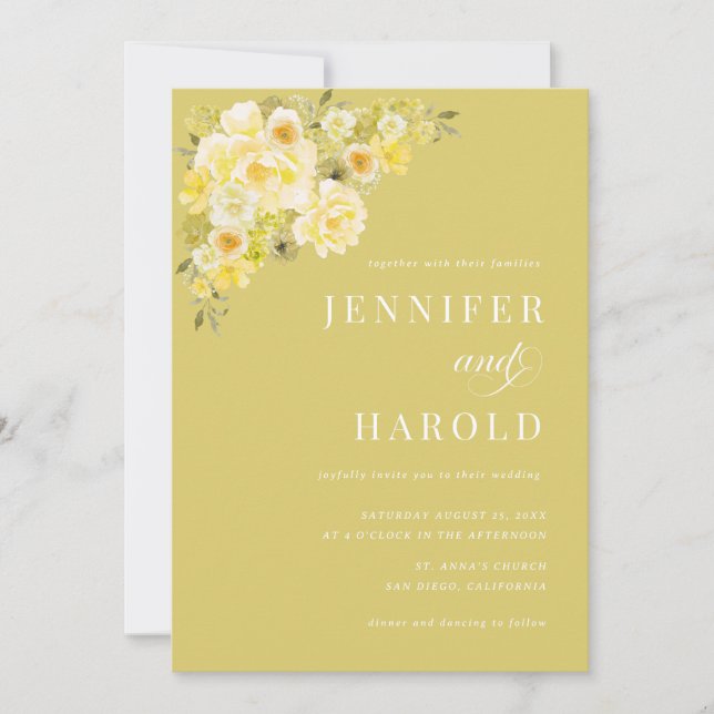 Citrus Yellow & Green Floral All in One Wedding Inbjudningar (Framsida)