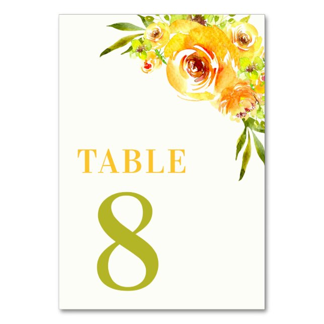 Citrus Yellow Green Garden Floral Table 8 Wedding Bordsnummer (Framsidan)