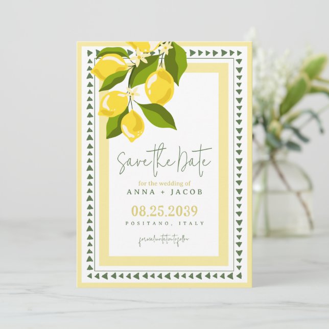 Citrus Yellow Lemon Italian Wedding Spara Datumet (Stående Fram)