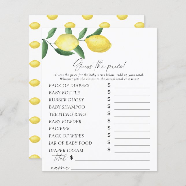 Citruscitroner - Gissa det prisa spelet (Fram/baksida)