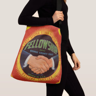 Citrusetikett från 1930-talet för Fellowship Orang Axelväska