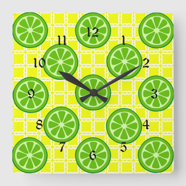 Citrusfärgar från BrightStor på Gult Square Tiles Fyrkantig Klocka (Framsida)