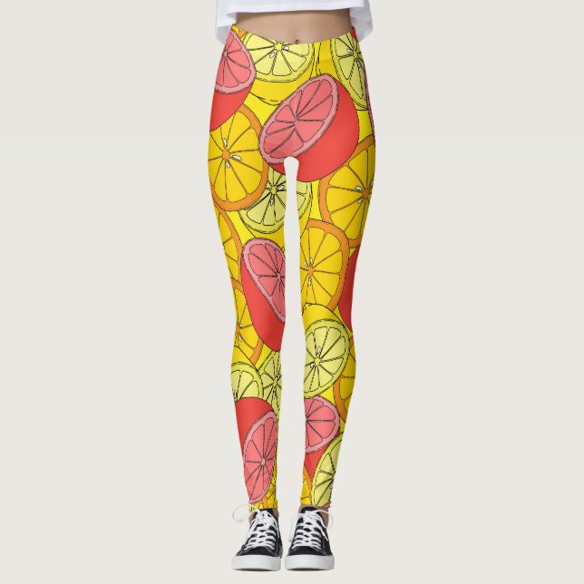 Citrusfrukt, Bright Sömlösa Mönster Leggings (Framsida)