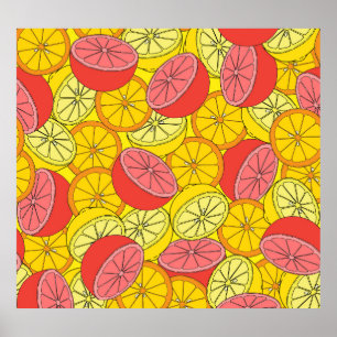 Citrusfrukt, Bright Sömlösa Mönster Poster