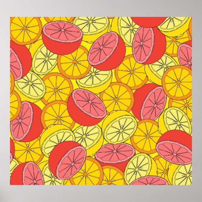 Citrusfrukt, Bright Sömlösa Mönster Poster (Framsidan)