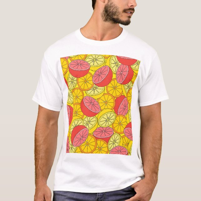 Citrusfrukt, Bright Sömlösa Mönster T Shirt (Framsida)
