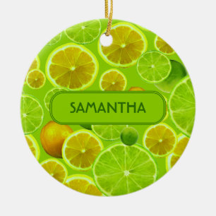 Citrusfrukt, citron och citrusfrukter, citron och  julgransprydnad keramik