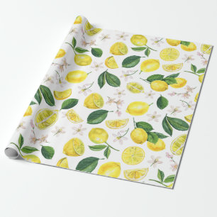 Citrusfrukt, färsk citronfrukt, Blommigt, sommarfr Presentpapper