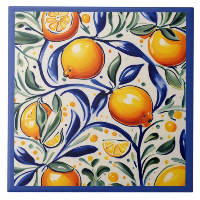 Citrusfrukt i mönster, Italien Kakelplatta (Framsidan)