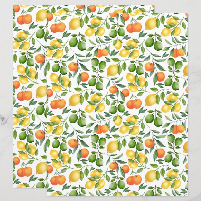 Citrusfrukt Scrapbookpapper (Fram/baksida)