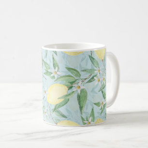 Citrusfrukter av färsk citron-gult kaffemugg