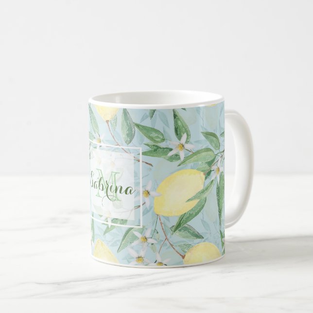 Citrusfrukter av färsk citron-gult kaffemugg (Framsida höger)