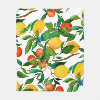Citrusfrukter, levande vattenfärg mönster. fleecefilt