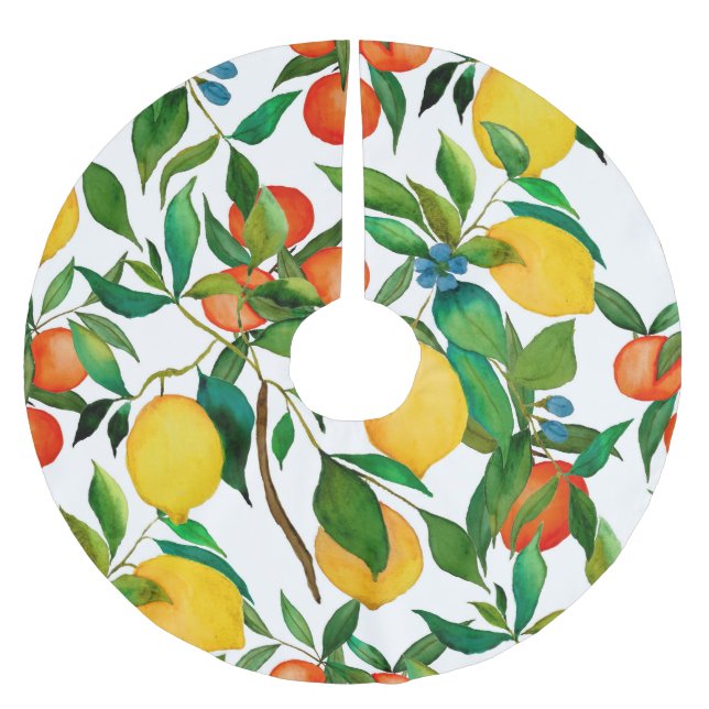 Citrusfrukter, levande vattenfärg mönster. julgransmatta borstad polyester (Framsidan)