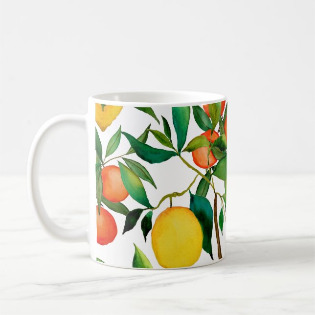 Citrusfrukter, levande vattenfärg mönster. kaffemugg (Vänster)