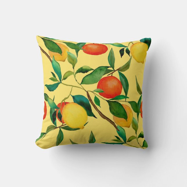 Citrusfrukter, levande vattenfärg mönster. kudde (Framsida)