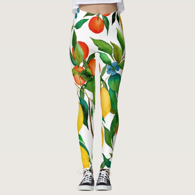 Citrusfrukter, levande vattenfärg mönster. leggings (Framsida)