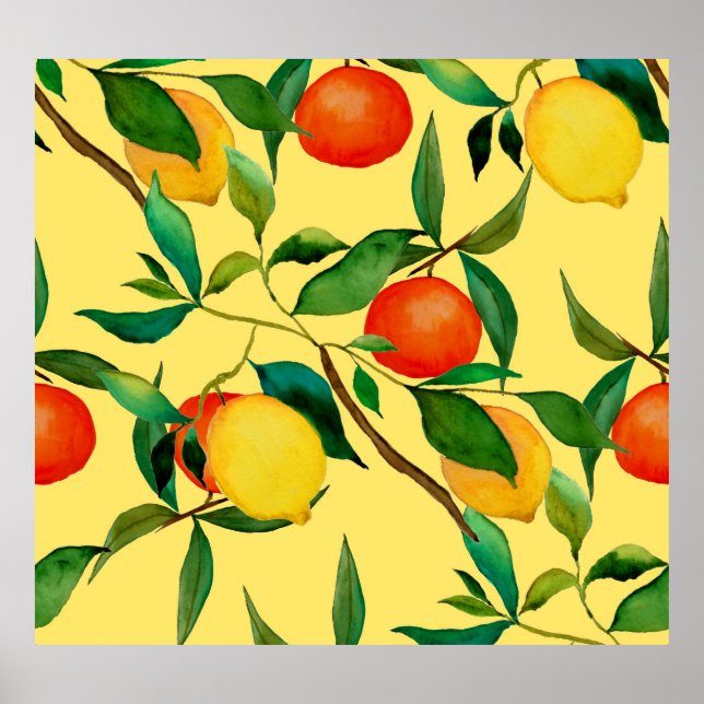 Citrusfrukter, levande vattenfärg mönster. poster (Framsidan)