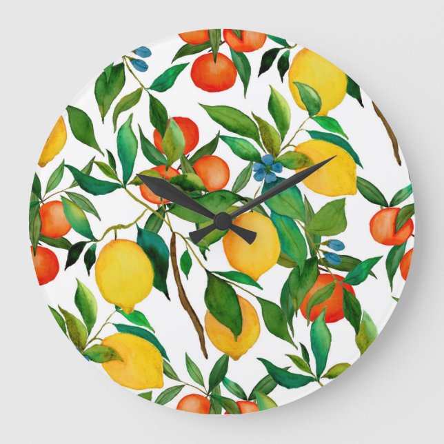 Citrusfrukter, levande vattenfärg mönster. stor klocka (Framsida)