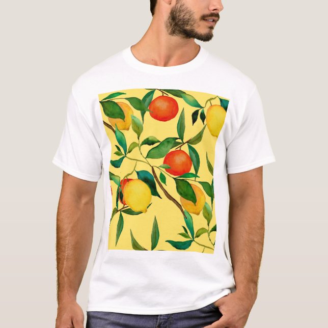 Citrusfrukter, levande vattenfärg mönster. t shirt (Framsida)