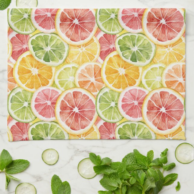 Citrusfrukter Lime Citron Apelsin Grapefrukt Kökshandduk (Vikta)