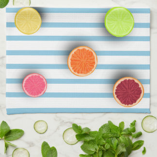 Citrusfrukter på Baby blue Rand Mönster Kökshandduk