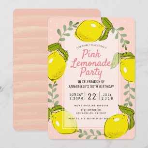 Citrusfrukter Rosa Lemonade-partiets inbjudan