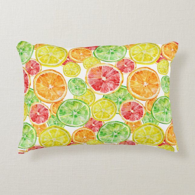 Citrusfrukter: vibrerande vattenfärgad patt med tr prydnadskudde (Framsidan)