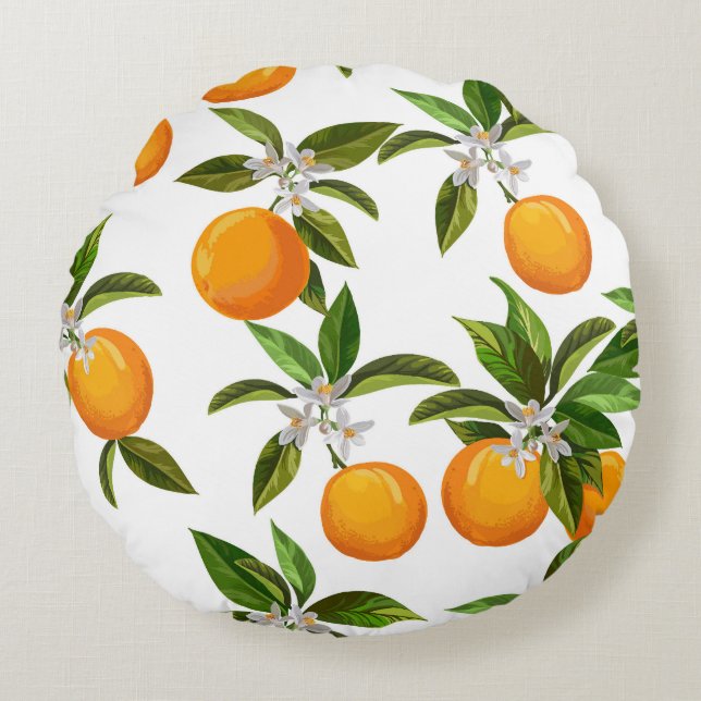 Citrusfrukter: Vintage Digital Illustration Rund Kudde (Framsidan)