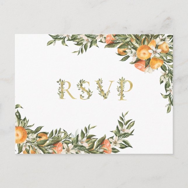 Citrusfruktodling | Boho Greenery Bröllop RSVP Inbjudan Vykort (Framsida)