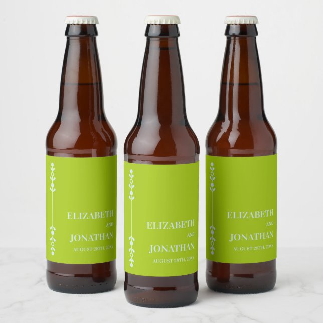 Citrusgrönt & Kustblått Bröllop Ölflaska Etikett (Flaskor)