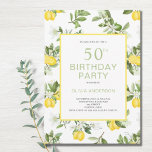 Citrusinbjudan till Citrus Lemon 50:e födelsedag Inbjudningar<br><div class="desc">Citruson citrus mönster inbjuds till 50:e födelsedagsfesten. Modern,  trendigets sommarvattenfärgade citrondesign. Lätt att ändra texten.</div>