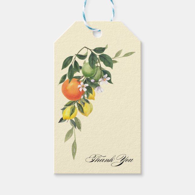 Citrusinspirerad bröllopsfestpresent tagg presentetikett (Framsidan)