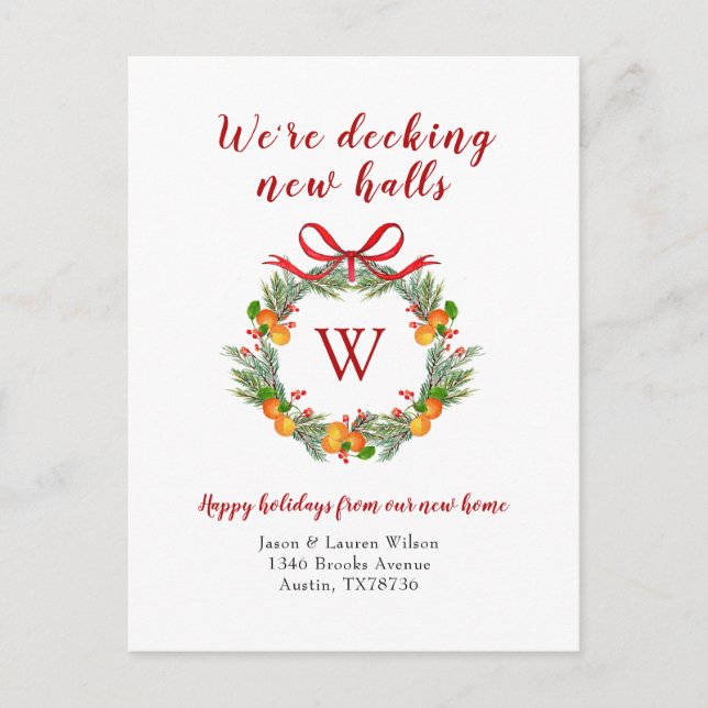 Citruskrans med monogramjul flyttar  vykort (Framsida)