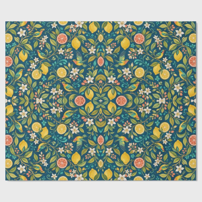Citruslund Fåglar och Blommor Presentpapper (Platt)