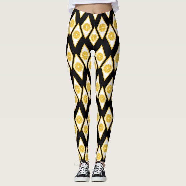 Citrusskivor i modernt diamantmönster leggings (Framsida)