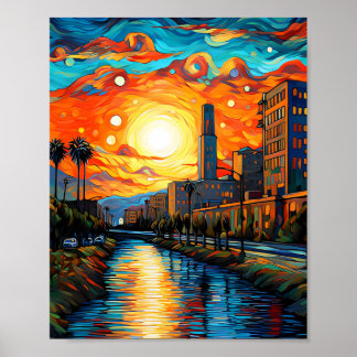City at sunset; Vincent Van Gogh Stil Poster