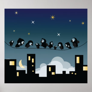 City Birds on a Wire Starry Himlar Poster